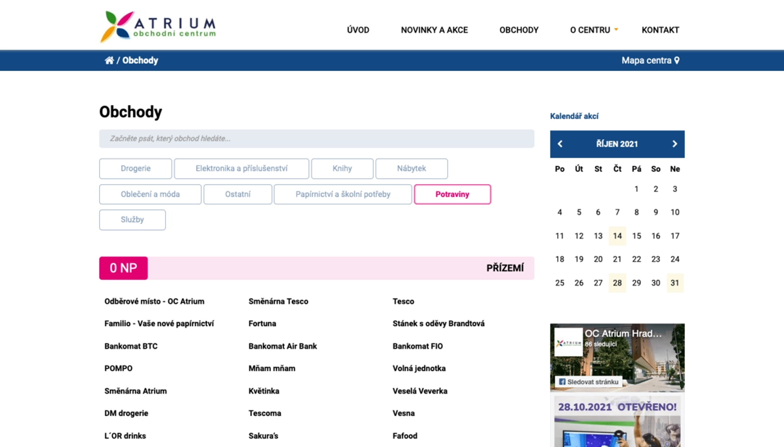 Webové stránky obchodního centra